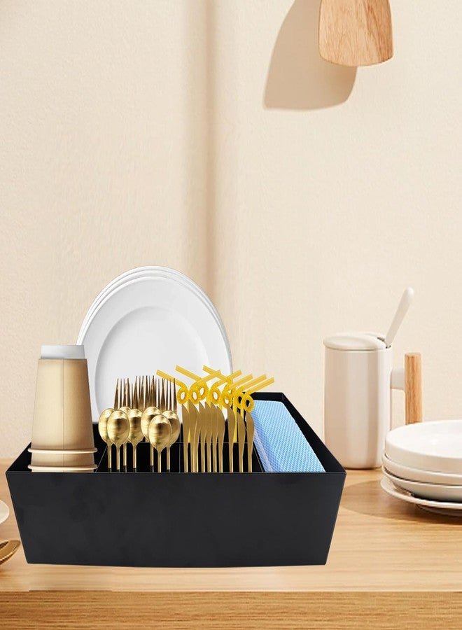 Oooct 7-Compartment Metal Utensil & Paper Plate Organizer - Countertop Holder for Kitchen, Party, Camping - Image 2